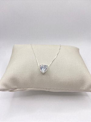 Colar Coração Luxo com Zircônia Cravejada Cristal 45cm - Prata 925
