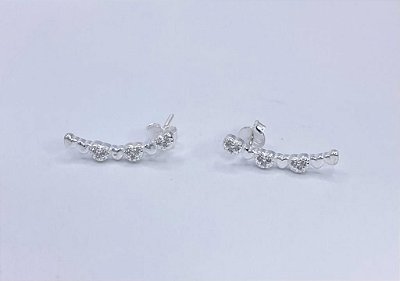 Brinco Ear Cuff Corações com Zircônias Cravejadas Cristal 20mm - Prata 925