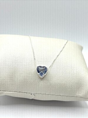 Colar Coração Luxo com Zircônia Cravejada Azul 45cm - Prata 925