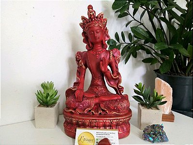 Deusa Tara 32cm (2) | Vermelho Fogo e Ouro