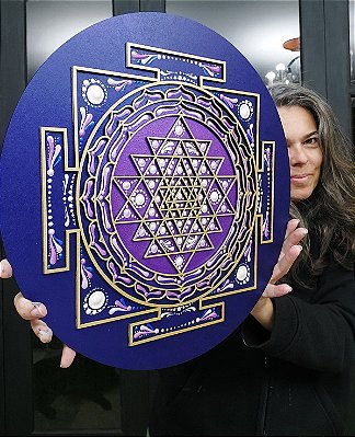 Mandala Duo Sri Yantra | Violeta e Azul (do 25cm ao 90cm)