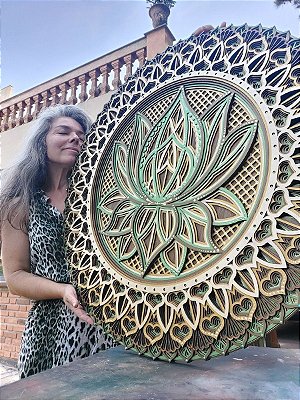 Mandala 3D 8C Flor de Lótus | Verde menta e mahogany (do 25cm ao 90cm)