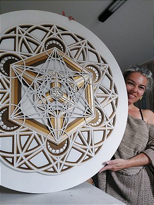 Mandala 3D 5C Cubo de Metatron | Branco (do 25cm ao 90cm)