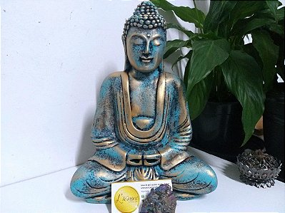 Buda 30cm Samadhi Mudra | Verde Turquesa e Ouro
