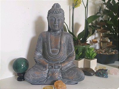 Buda 30cm Samadhi Mudra | Cinza mescla