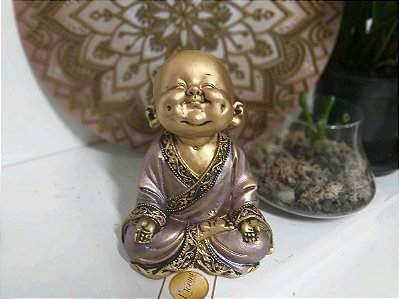 Buda Sorriso 20cm | Rosê Gold e Ouro