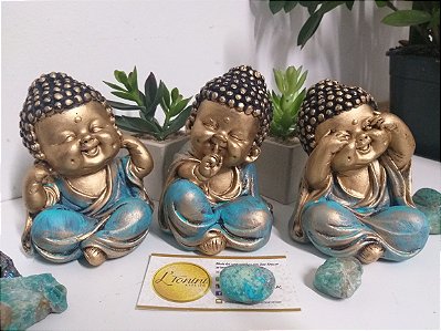 Trio de Budinhas Sábios 12cm | Verde turquesa e dourado