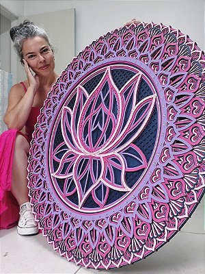 Mandala 3D 8C Flor de Lótus | Azul, fucsia e violeta (do 25cm ao 90cm)