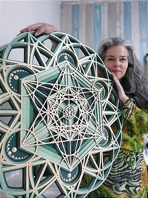Mandala 3D 5C Cubo de Metatron  | Verde vazado (do 25cm ao 90cm)