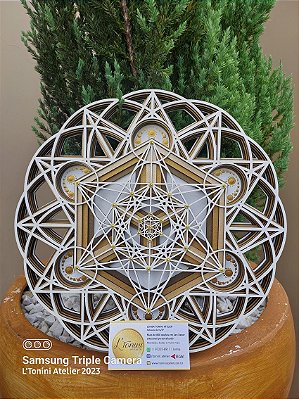 Mandala 3D 5C Cubo de Metatron  | Branca vazada (do 25cm ao 90cm)