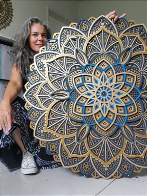 Mandala 3D 9C Dhalia | Azul Oxford e ouro (do 25cm ao 90cm)