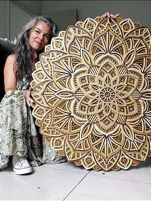 Mandala 3D 9C Dhalia | Mahogany marfim e ouro (do 25cm ao 90cm)