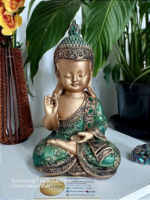 Buda Baby 27cm Karana Mudra | Verde e Dourado
