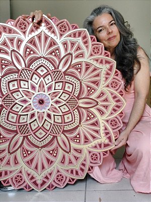 Mandala 3D 9C Dhalia | Rose, marsala e ouro (do 25cm ao 90cm)
