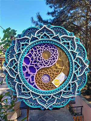Mandala 3D 8C Yin Yang | Turquesas, lilás, violeta e branco (do 25cm ao 90cm)