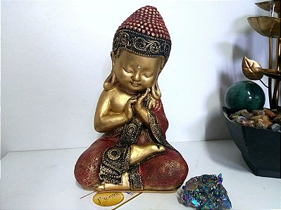 Buda 25cm Baby Amor | Carmim e ouro