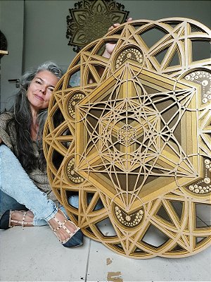 Mandala 3D 5C Cubo de Metatron  | Dourados (do 25cm ao 90cm)