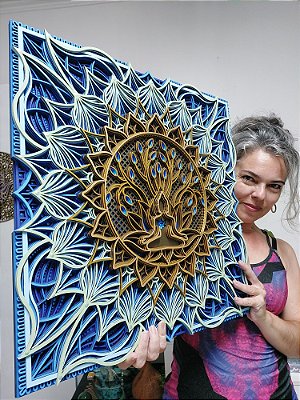 Mandala 3D 9C Nirvana | Azul e ouro (do 25cm ao 90cm)