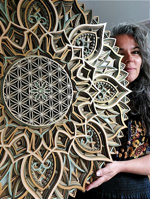 Mandala 3D 7C Flor de Gaia & Flor da Vida | Dourada