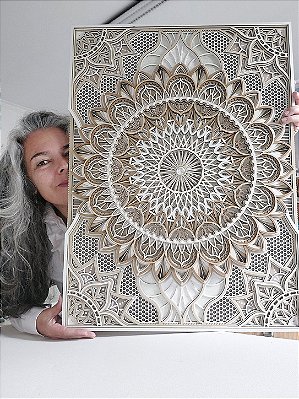 Mandala retangular 3D 8C Horizonte | Tons Neutros (do 40cm ao 90cm)