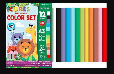 PACOTE BLOCO CRIATIVO 12 CORES 29,7X42,7CM ECO CORES A3 - CRIATIVO