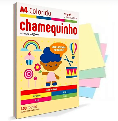 Papel Sulfite A4 Colorido Chamequinho 75 g 4 cores - Chamex