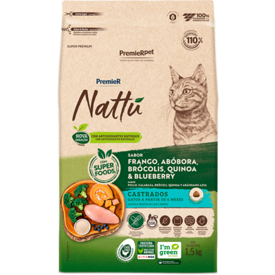 Ração Premier Nattu Gatos Abóbora 1,5Kg