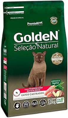 Ração Golden Sel Nat Gatos AD Castr Batata Doce 3Kg