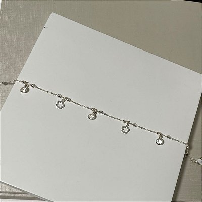 Tornozeleira Prata Flor e Zircônias