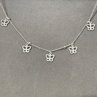 Tornozeleira Prata Bolinha e Borboleta Vazada