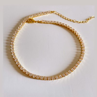 Tornozeleira Riviera Zircônia Cristal Dourada