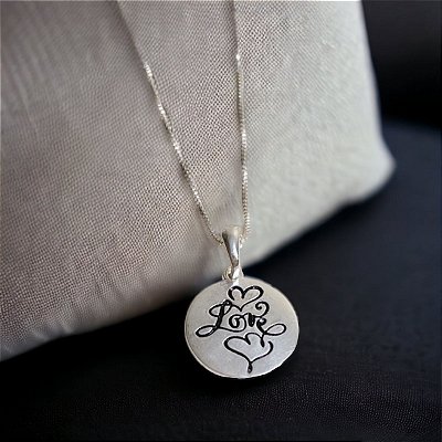 Corrente Veneziana e Pingente Manuscrito Amor Prata 925