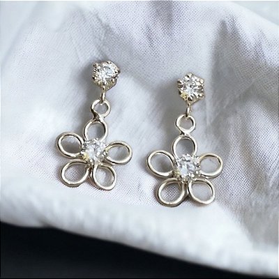 Brinco Flor Perdurado Zircônia Prata 925
