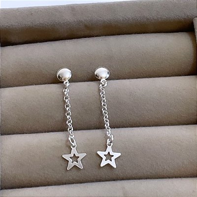 Brinco Pendurado e Estrela Prata 925