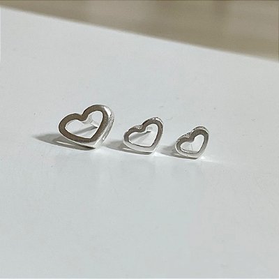 Brinco Trio Coração Galeria Vazado Liso Prata 925