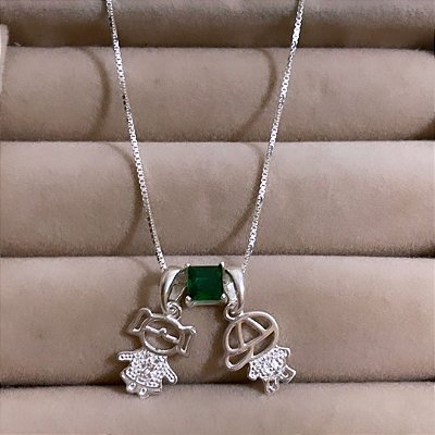 Corrente Veneziana Casal Filho e Pingente Separador Prata 925