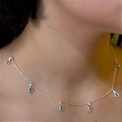 Choker Gota Colorida Prata 925