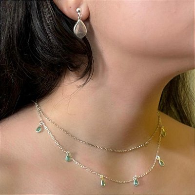 Choker Zircônias Gota Verde Turmalina Prata 925