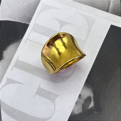 Anel Abaulado Liso Aço Inox Dourado