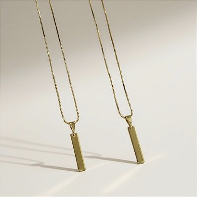 Corrente Veneziana Com Pingente Plaquinha Lisa Dourada