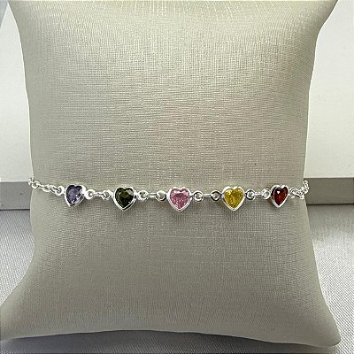Pulseira Coração Colorido Prata 925