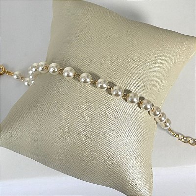 Pulseira de Pérolas Dourada