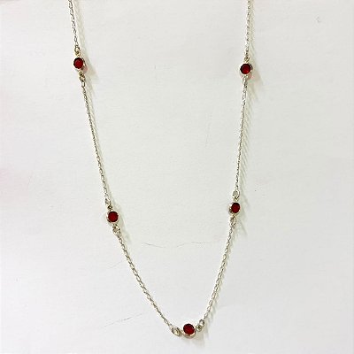 Colar Corrente de Prata 925 com Zircônias Vermelhas