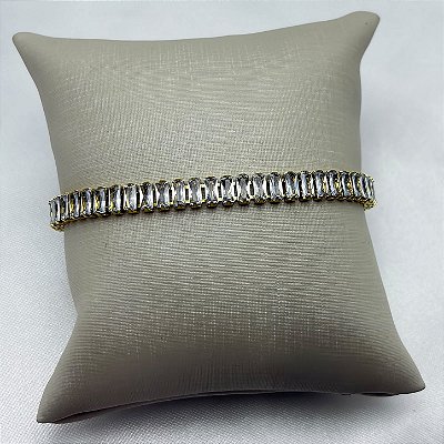 Pulseira Riviera Zircônia Baguete Dourada