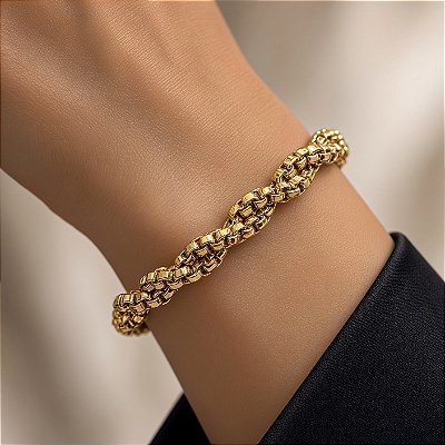 Pulseira Elo Torcido Retorcida Banhada a Ouro