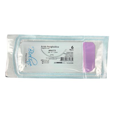 ABS - Fio Ácido Poliglicólico Nº 6 90 cm 3/8 T 7,5 cm Unitário - Bioline