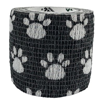 Atadura Elástica Autoaderente Preta Com Patinhas 5 cm X 4,5 mt