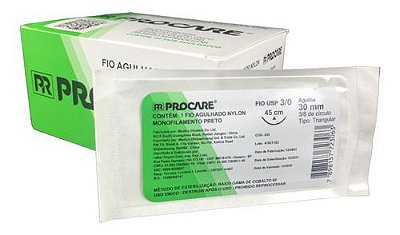 Fio Agulhado Nylon Nº 3-0 45 Cm 3/8 T 3,0 Cm - Procare