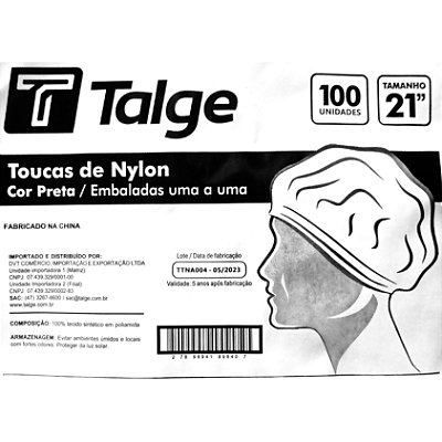 Touca Descartável Em Nylon Preto 100 Unidades - Talge