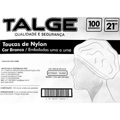 Touca Descartável Em Nylon Branco 100 Unidades - Talge